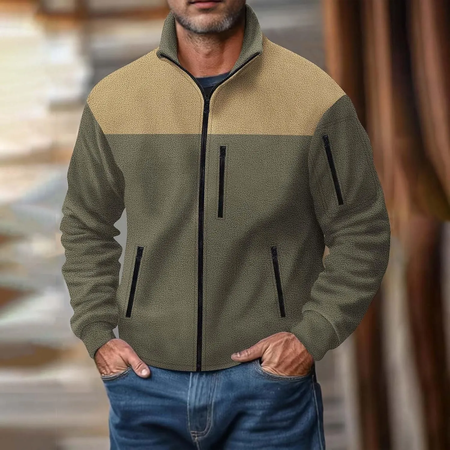 Men's Fleece Jackets Full Zip Lightweight Outdoor Hiking Jackets with Pockets Winter Casual Long Sleeve Warm Outwear