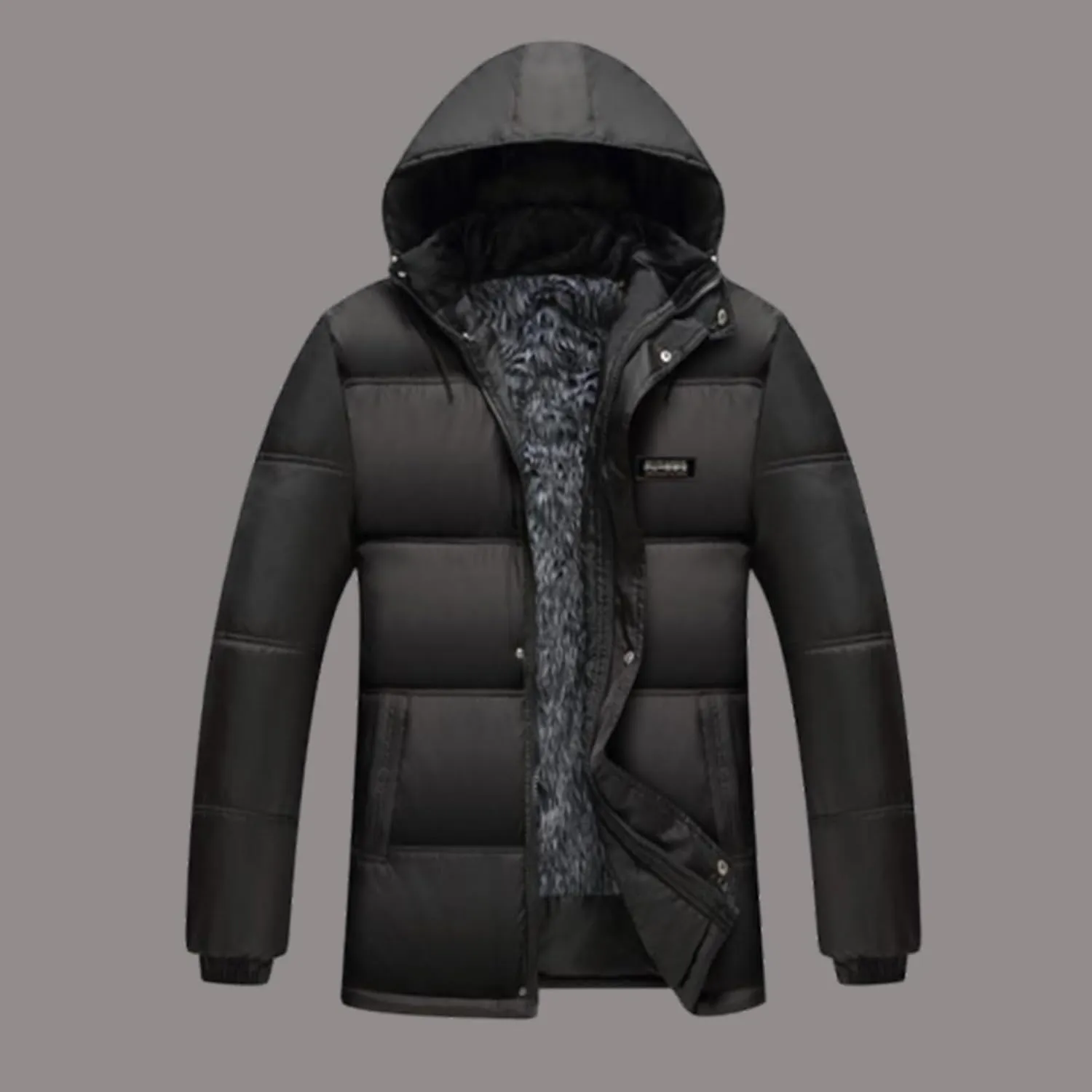 Men's Fleece Lined Puffer Jacket Winter Down Coat with Removable Hood
