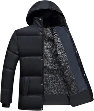 Men's Fleece Lined Puffer Jacket Winter Down Coat with Removable Hood
