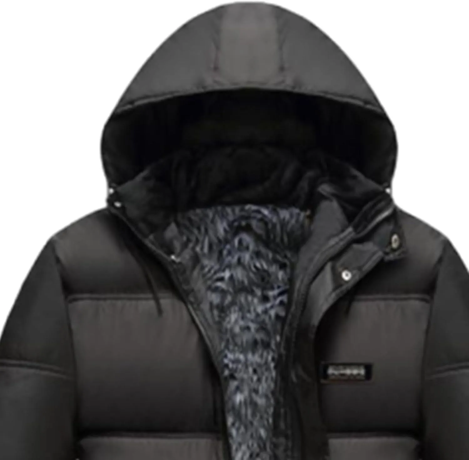 Men's Fleece Lined Puffer Jacket Winter Down Coat with Removable Hood