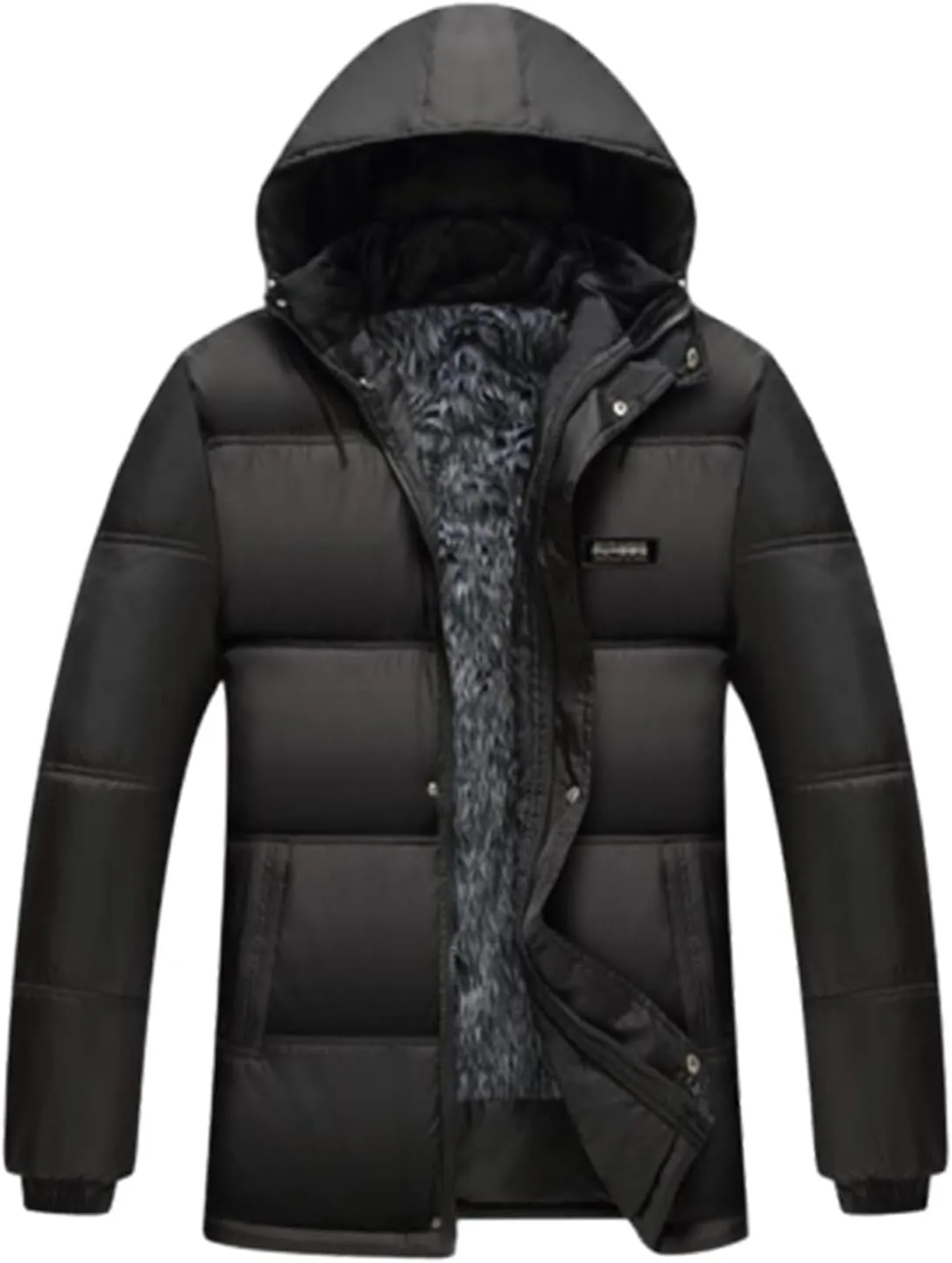 Men's Fleece Lined Puffer Jacket Winter Down Coat with Removable Hood