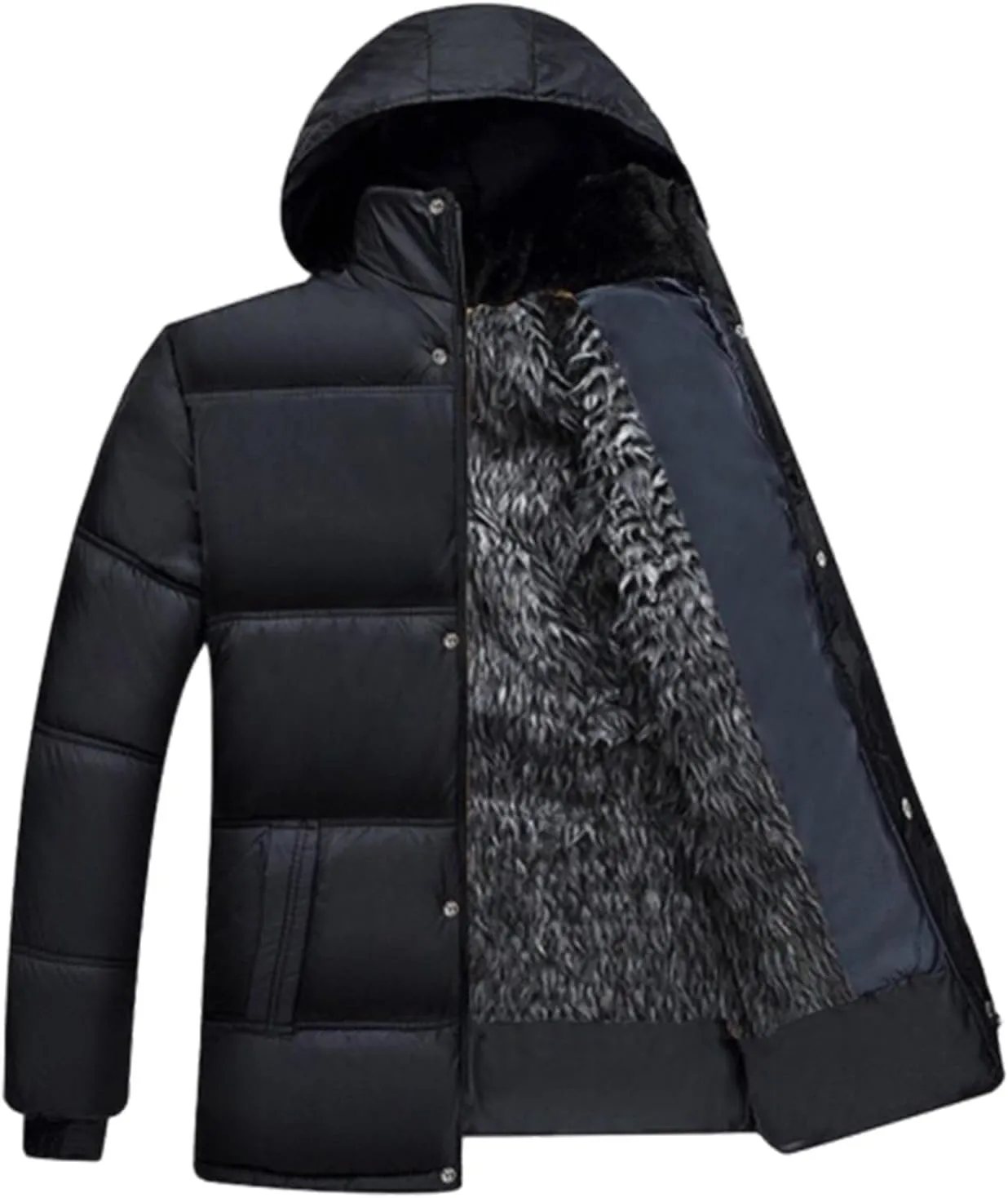 Men's Fleece Lined Puffer Jacket Winter Down Coat with Removable Hood