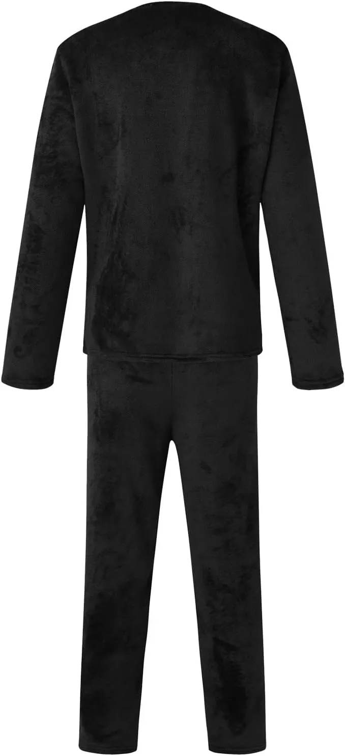 Men's Fleece Pajama Sets Winter Velvet Lounge Pants Long Sleeve Sleepwear 2 Piece Thermal Soft Casual Pjs Loungewear