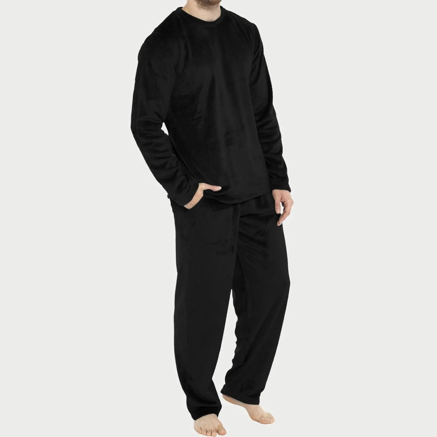 Men's Fleece Pajama Sets Winter Velvet Lounge Pants Long Sleeve Sleepwear 2 Piece Thermal Soft Casual Pjs Loungewear
