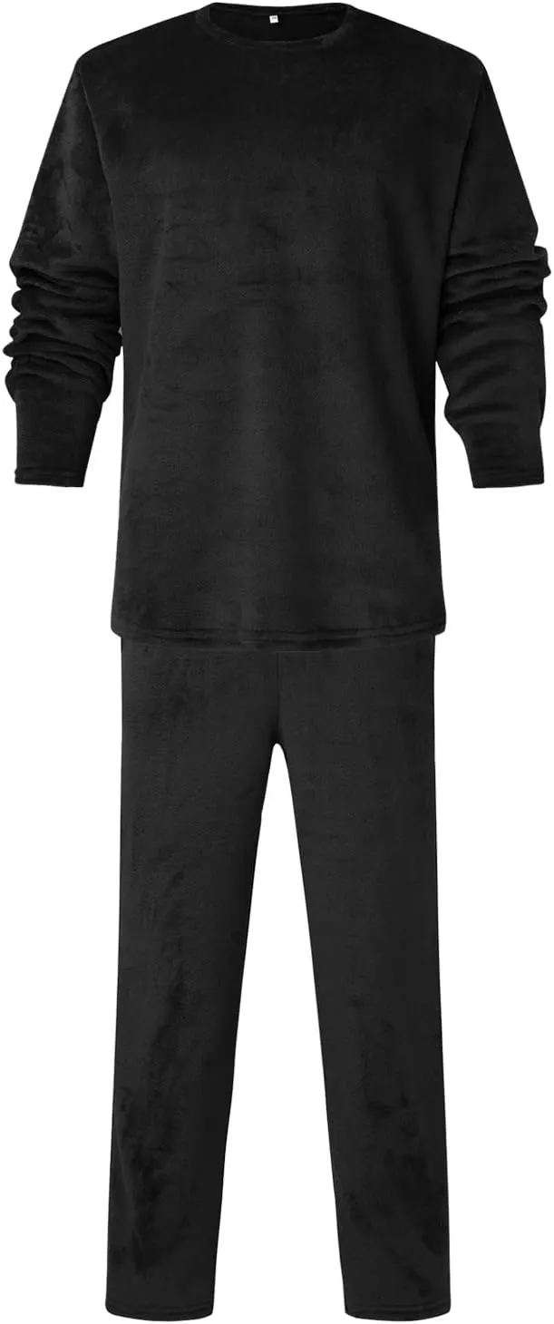 Men's Fleece Pajama Sets Winter Velvet Lounge Pants Long Sleeve Sleepwear 2 Piece Thermal Soft Casual Pjs Loungewear