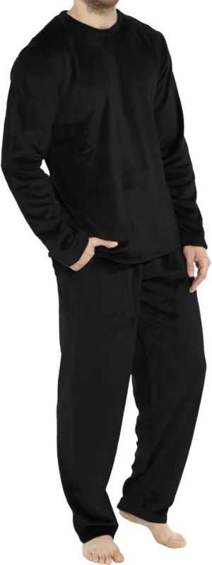 Men's Fleece Pajama Sets Winter Velvet Lounge Pants Long Sleeve Sleepwear 2 Piece Thermal Soft Casual Pjs Loungewear