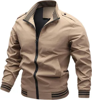 Mens Lightweight Casual Bomber Jacket, Spring Fall Windbreaker Zip Up Coat with Pocket, Slim Fit for Fall Outwear