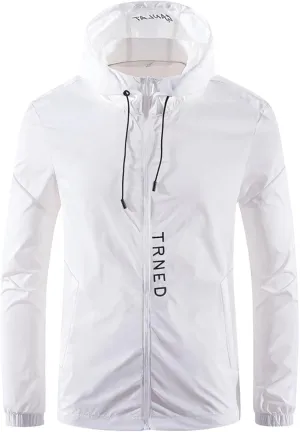 Mens Lightweight Packable Waterproof Windbreaker Rain Jacket with Hood, for Outdoor Running, Hiking, and Cycling