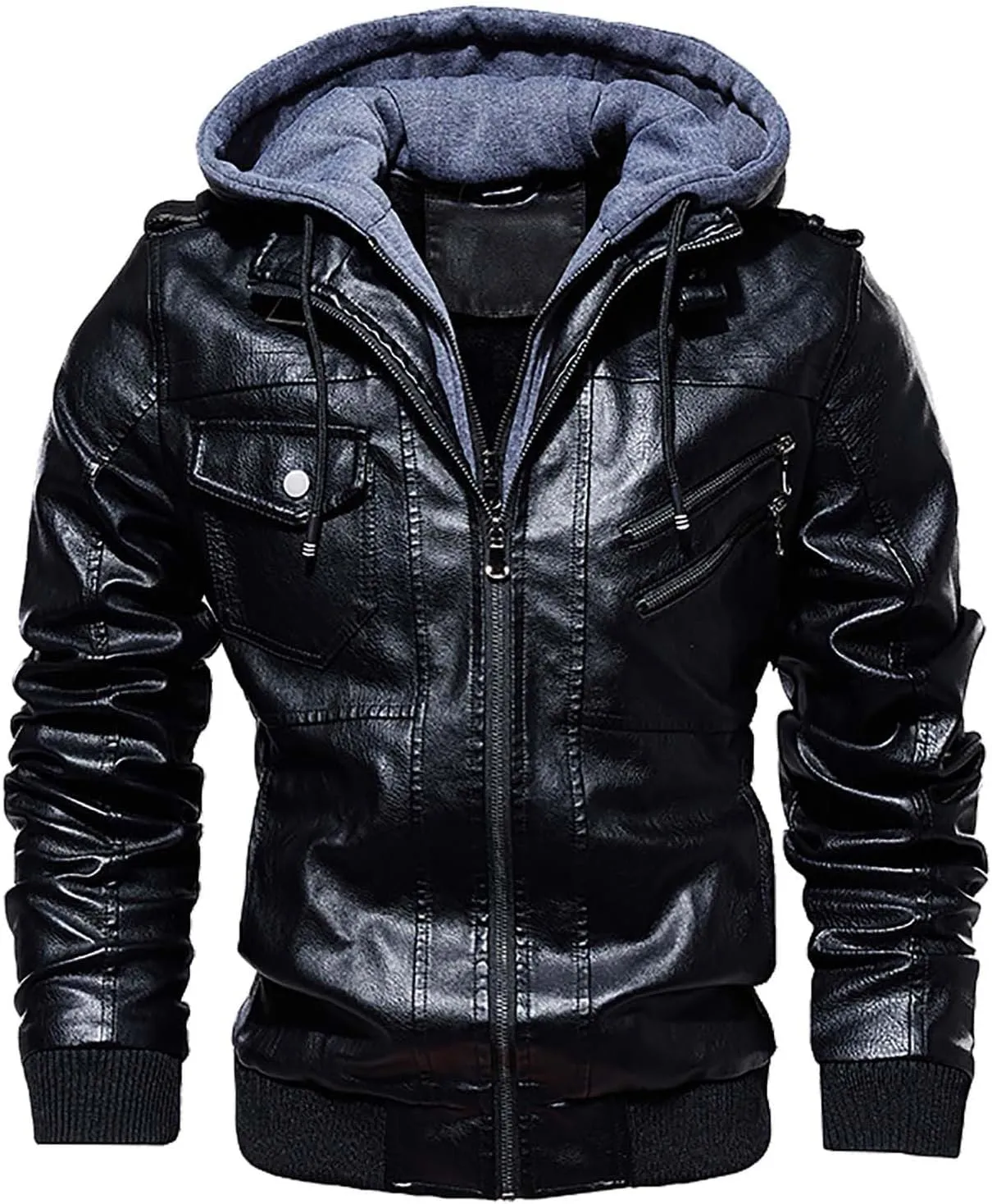 Men's Lightweight Waterproof Hooded Leather Jacket Lightweight Lightweight Jackets Windbreaker Fleece Lined Western Coat