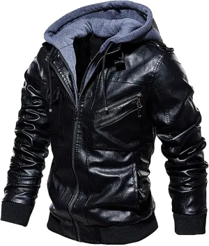 Men's Lightweight Waterproof Hooded Leather Jacket Lightweight Lightweight Jackets Windbreaker Fleece Lined Western Coat