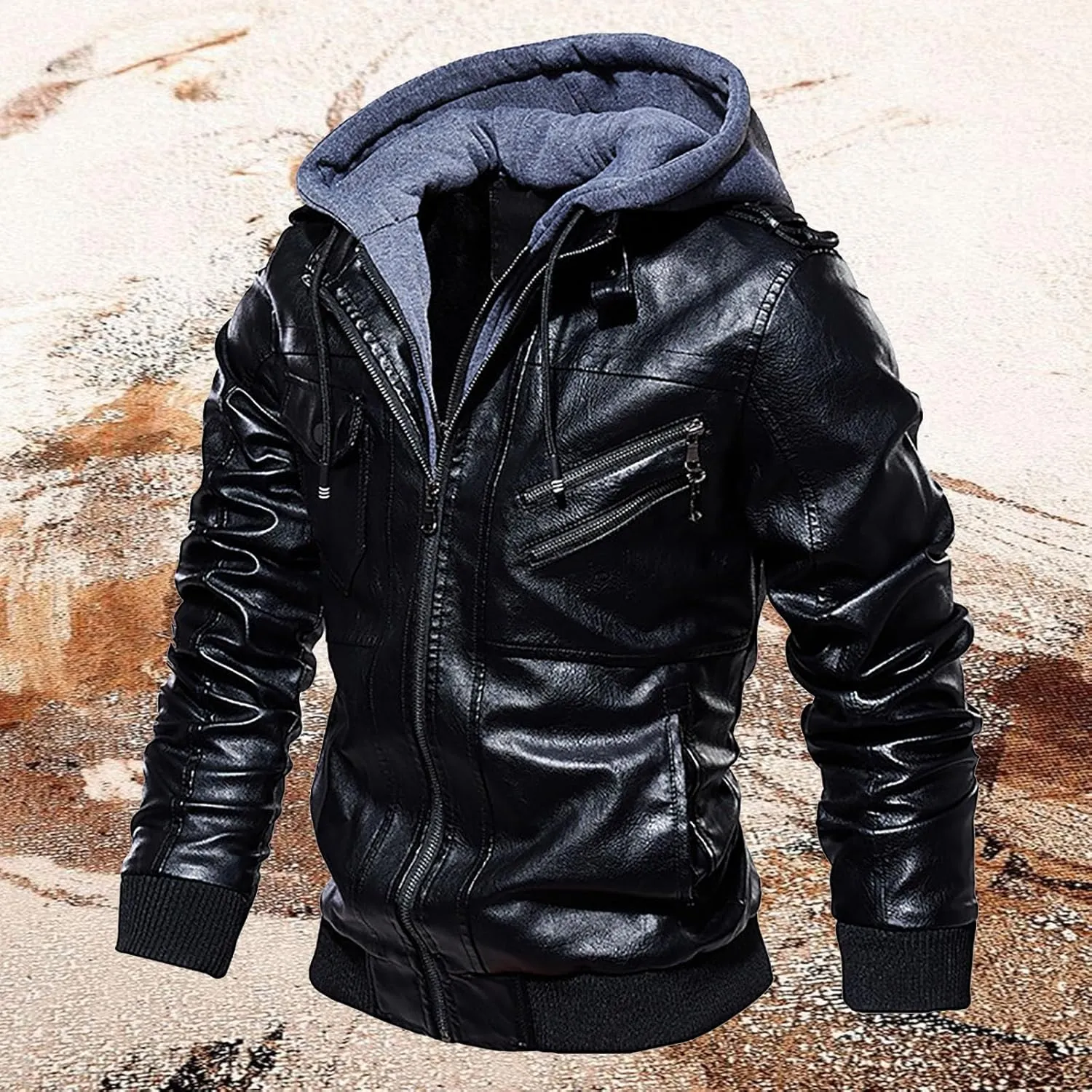 Men's Lightweight Waterproof Hooded Leather Jacket Lightweight Lightweight Jackets Windbreaker Fleece Lined Western Coat