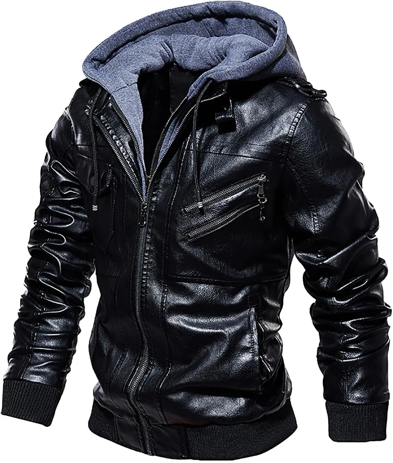 Men's Lightweight Waterproof Hooded Leather Jacket Lightweight Lightweight Jackets Windbreaker Fleece Lined Western Coat