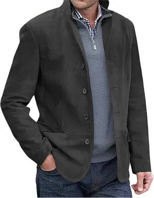 Mens Long Sleeve Corduroy Shirt Jacket Button Down Shacket Suede Trucker Jacket Winter Faux Suede Leather Outerwear