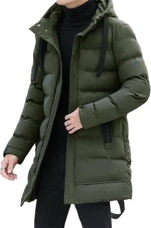 Men’s Long Winter Padded Parka Jackets Warm Windproof Down Coats Thickened Quilted Puffer Jacket Winter Outerwear