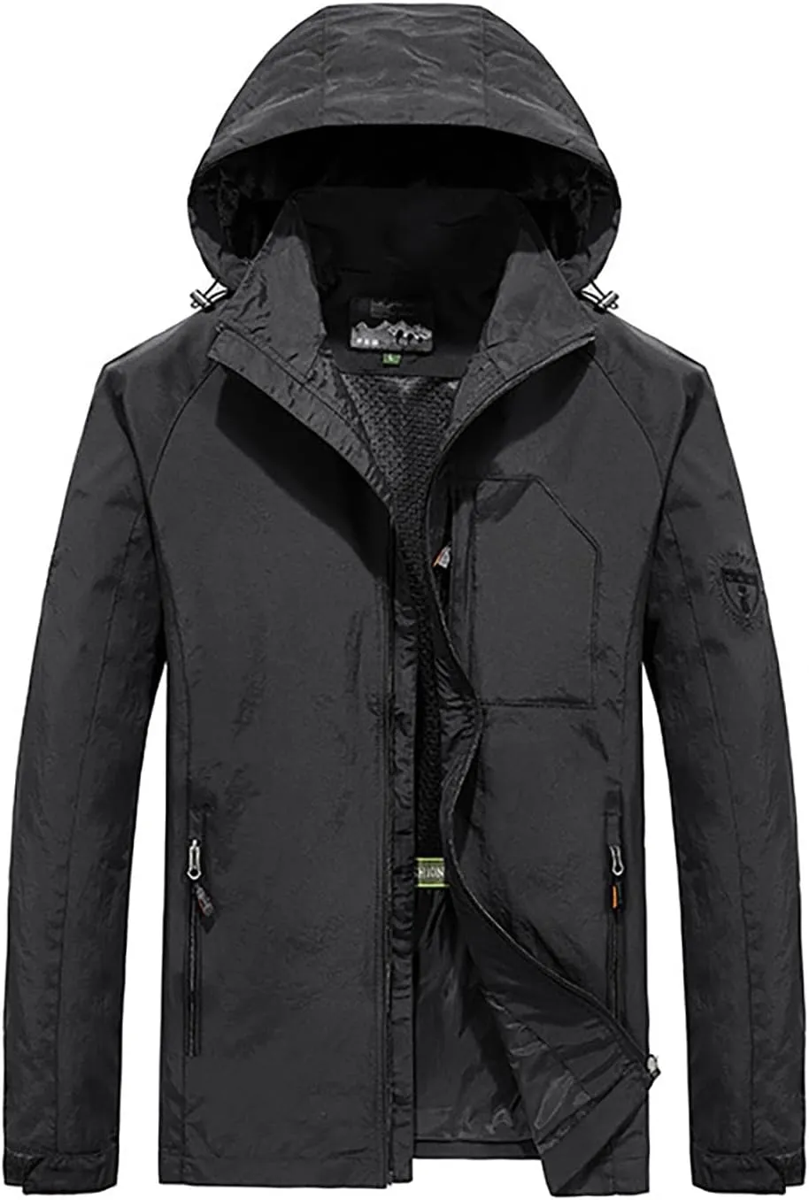Men's Outdoor Sports Hooded Windproof Jacket Waterproof Rain Coat Windbreaker Outdoor Raincoat for Hiking Running
