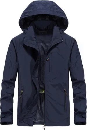 Men's Outdoor Sports Hooded Windproof Jacket Waterproof Rain Coat Windbreaker Outdoor Raincoat for Hiking Running