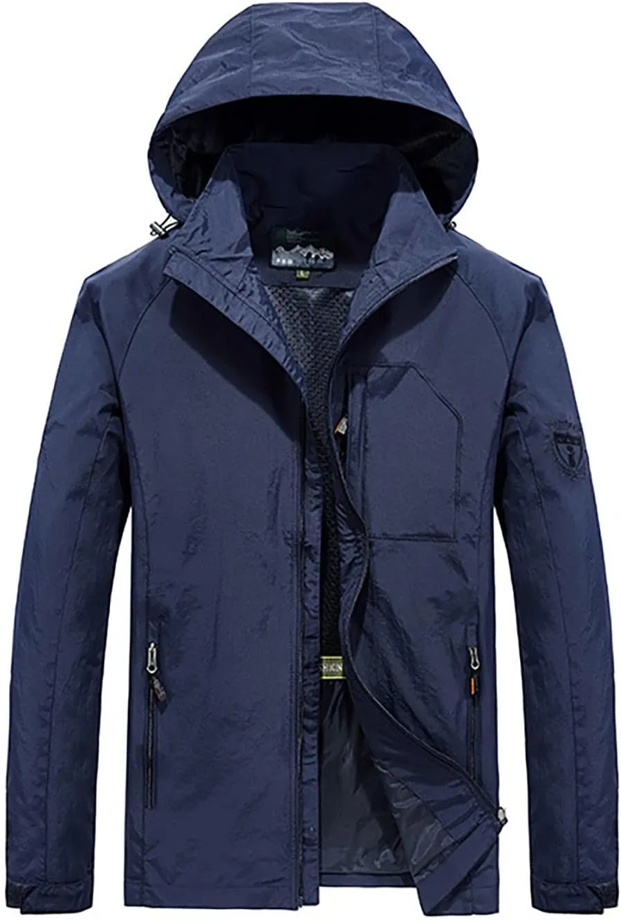 Men's Outdoor Sports Hooded Windproof Jacket Waterproof Rain Coat Windbreaker Outdoor Raincoat for Hiking Running