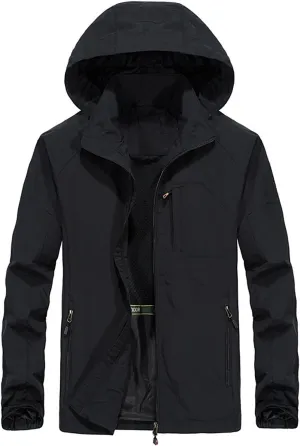 Men's Outdoor Sports Hooded Windproof Jacket Waterproof Rain Coat Windbreaker Outdoor Raincoat for Hiking Running
