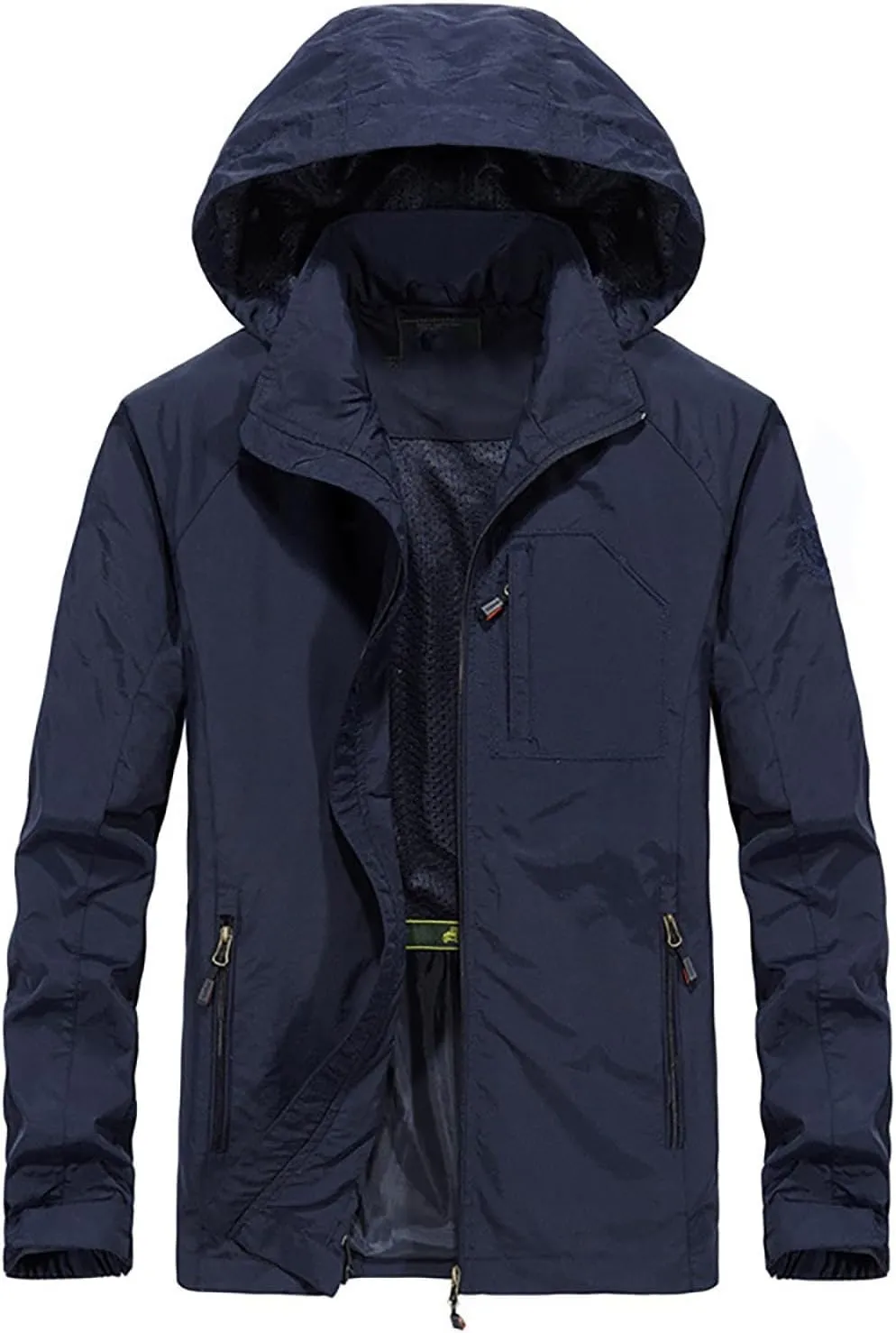 Men's Outdoor Sports Hooded Windproof Jacket Waterproof Rain Coat Windbreaker Outdoor Raincoat for Hiking Running