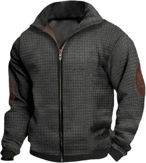 Mens Relaxed & Comfortable Long Sleeve Maze Sweatshirt, Full Zip Up Cardigan Sweater Jacket Featuring Pockets