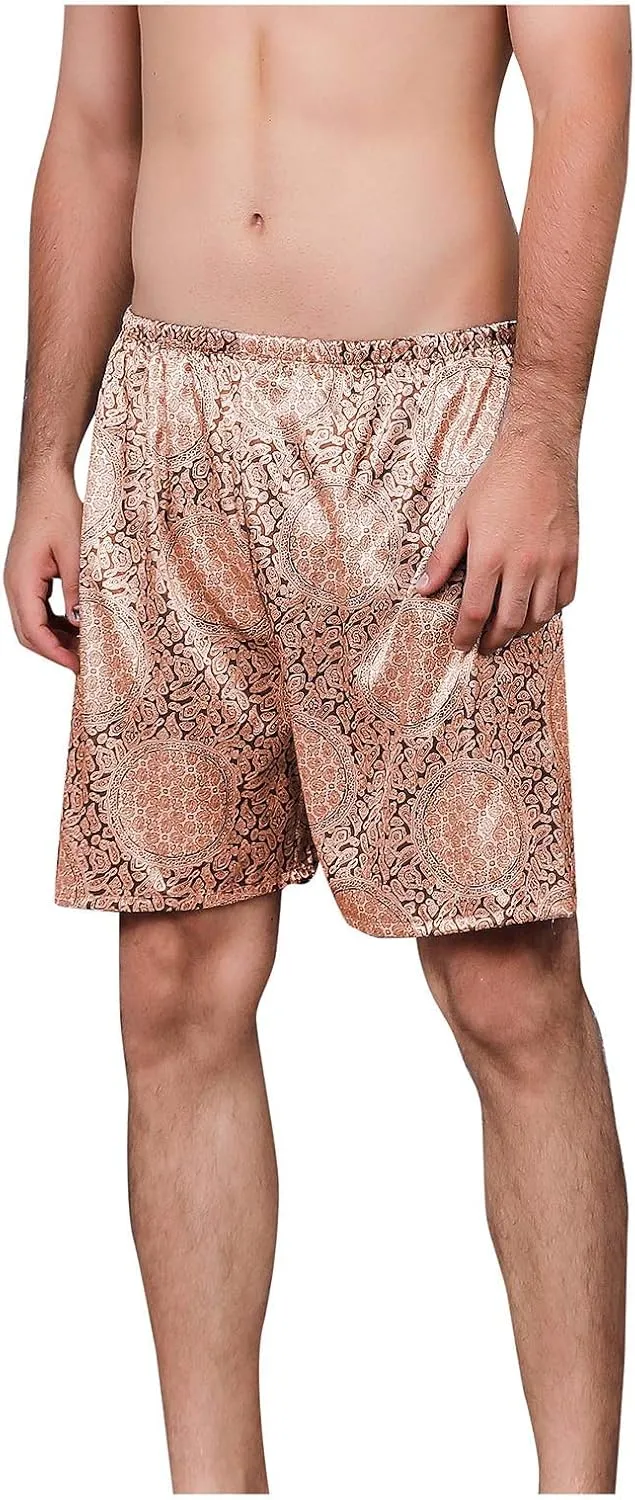 Mens Satin Boxer Shorts Sleepwear Elastic Waist Lounge Fashion Print Satin Pajama Bottom Underwear Silk Sleep Shorts