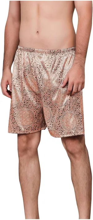 Mens Satin Boxer Shorts Sleepwear Elastic Waist Lounge Fashion Print Satin Pajama Bottom Underwear Silk Sleep Shorts