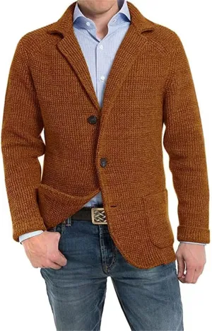Mens Shawl Collar Cardigan Sweaters Button Down Cable Knit and Pockets Loose Fit Open Front Design