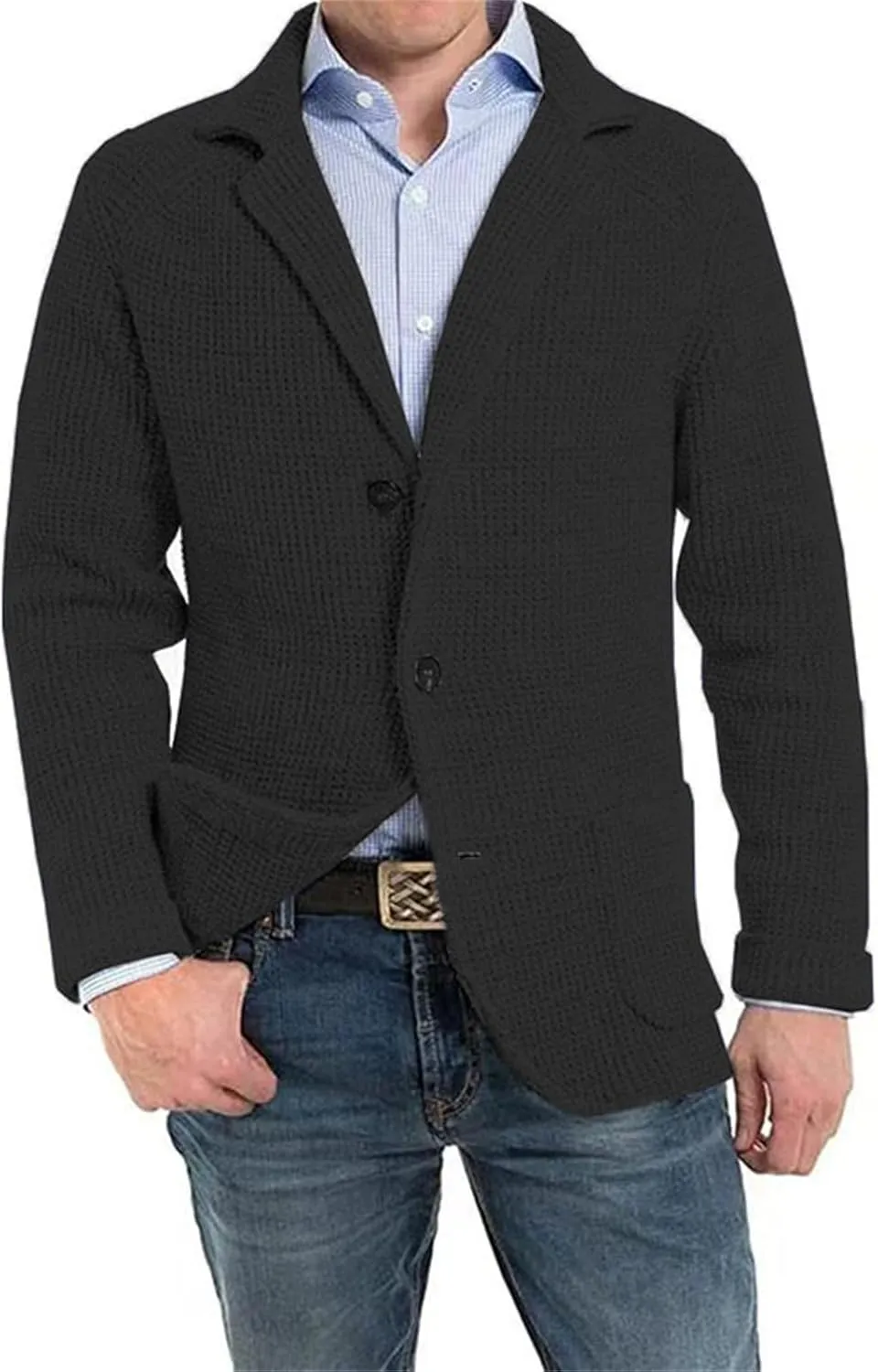 Mens Shawl Collar Cardigan Sweaters Button Down Cable Knit and Pockets Loose Fit Open Front Design