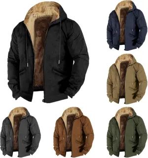 Mens Sport Coat, Hooded Winter Coats Water Resistant Warm Thicken Insulated Button zipper Windproof Jacket with Pocket