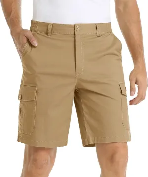 Mens Summer Cargo Shorts Classic Flat Front Chino Shorts Lightweight Twill Cotton Multi Pockets Casual Work Shorts