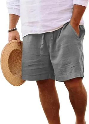 Mens Summer Casual Cotton Linen Shorts Elastic Waist Lounge Stretch Work Beach Golf Drawstring Shorts