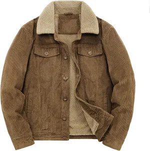 Men's Vintage Fleece Sherpa Lined Corduroy Denim Trucker Jackets Thickened Lapel Button Down Winter Coats with Pockets