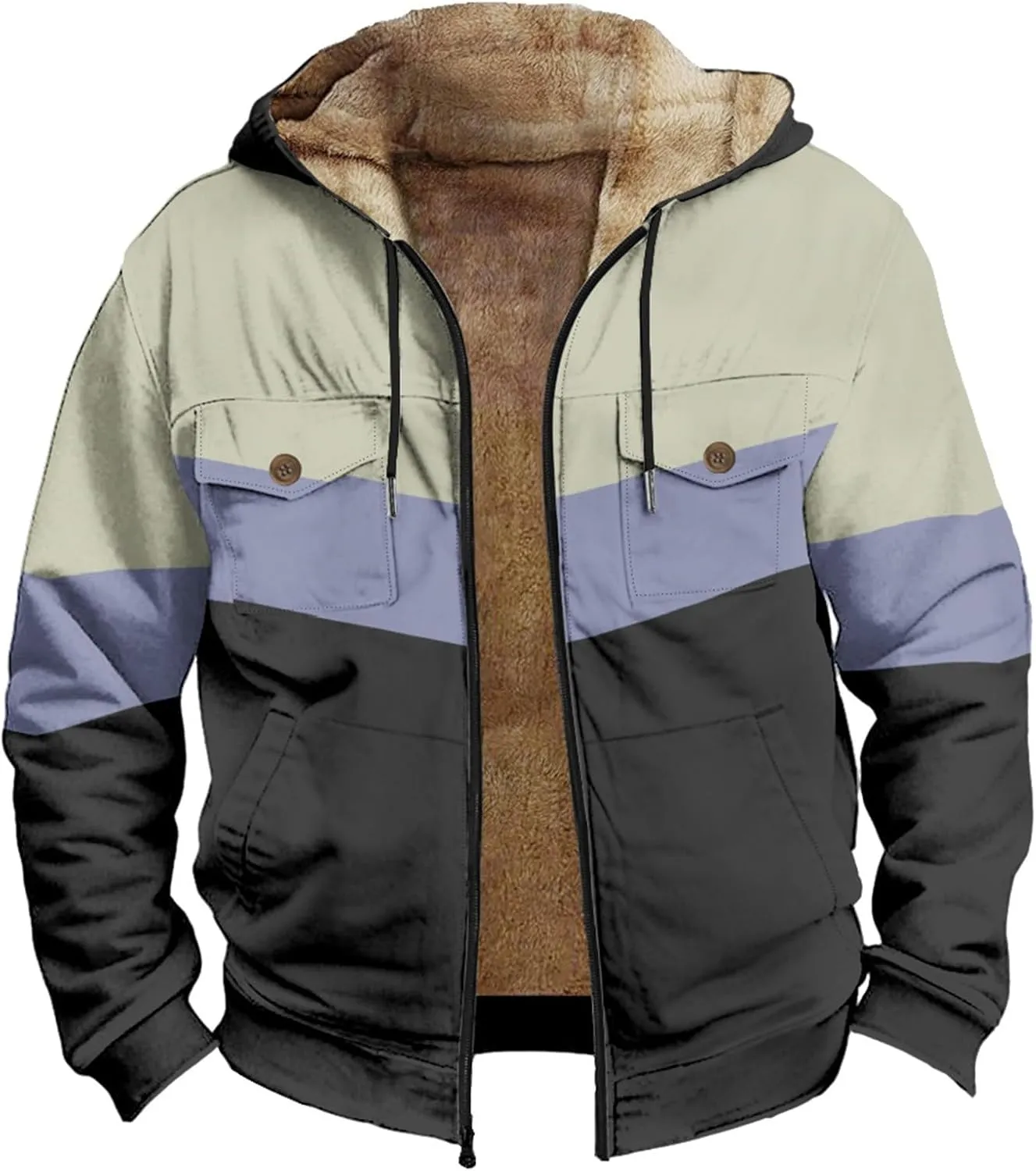 Mens Winter Jacket Sherpa With Hood Warm Coats Fleece Zipper Hoodie Big Tall Heavyweight Fall Outfits With Pockets