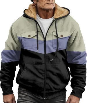 Mens Winter Jacket Sherpa With Hood Warm Coats Fleece Zipper Hoodie Big Tall Heavyweight Fall Outfits With Pockets
