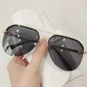 Metal Half Frame Women's Outdoor Sunglasses Classic Double Beam Glasses