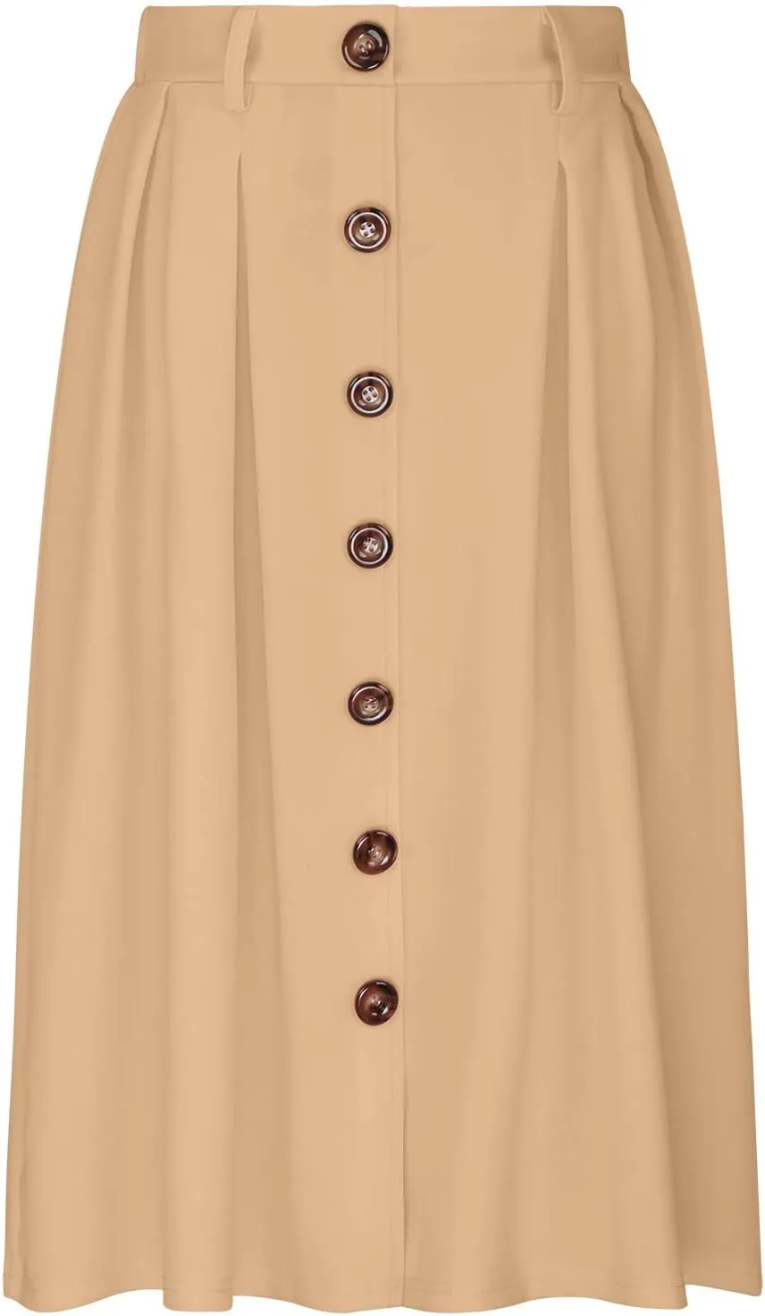 Midi Skirts for Women Spring Fall Button A-Line Skirt Casual Plain Pleated Long Skirts Ruffle Flowy Midi Skirt