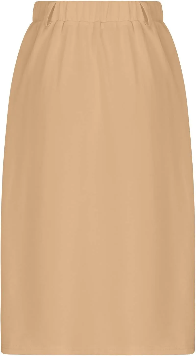 Midi Skirts for Women Spring Fall Button A-Line Skirt Casual Plain Pleated Long Skirts Ruffle Flowy Midi Skirt