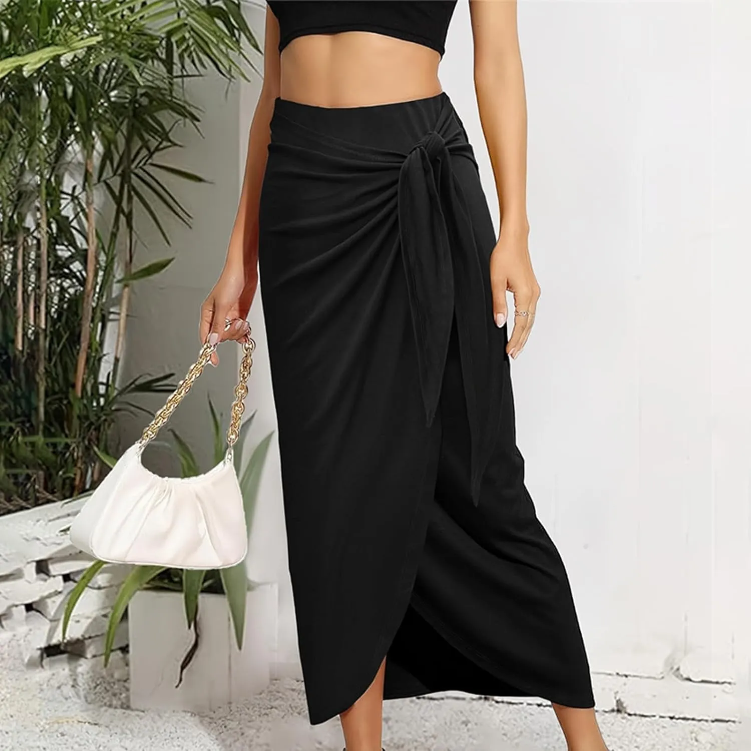 Midi Skirts for Women Spring Fall Ruffled Side Slit Long Skirt Casual Floral a Line Skirts Cool High Waisted Skirt