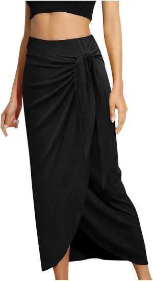 Midi Skirts for Women Spring Fall Ruffled Side Slit Long Skirt Casual Floral a Line Skirts Cool High Waisted Skirt