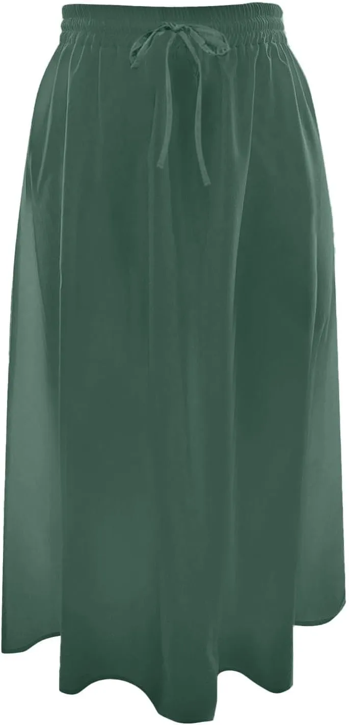 Midi Skirts for Women Summer Casual Flow A Line Elastic Tie Waist Swing Long Skirt Dress with Pockets Trendy Outfits