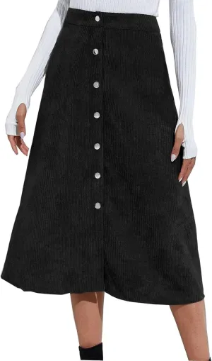 Midi Skirts for Women Trendy Corduroy Skirt Button Down High Waisted Dressy Business Casual A Line Elegant Dress 2025