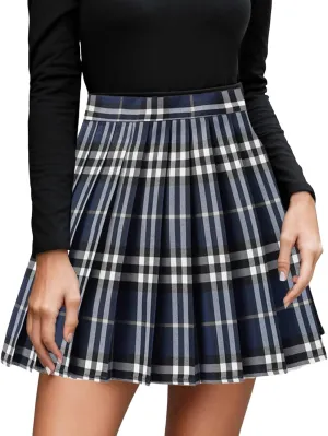 Mini Skirts for Women Women's Casual Plaid High Waist Pleated A Line Mini Skirt Mini Skirts for Women