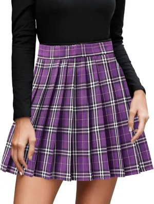Mini Skirts for Women Women's Casual Plaid High Waist Pleated A Line Mini Skirt Mini Skirts for Women