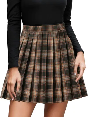 Mini Skirts for Women Women's Casual Plaid High Waist Pleated A Line Mini Skirt Mini Skirts for Women