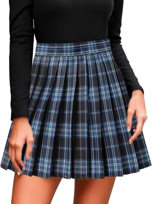 Mini Skirts for Women Women's Casual Plaid High Waist Pleated A Line Mini Skirt Mini Skirts for Women