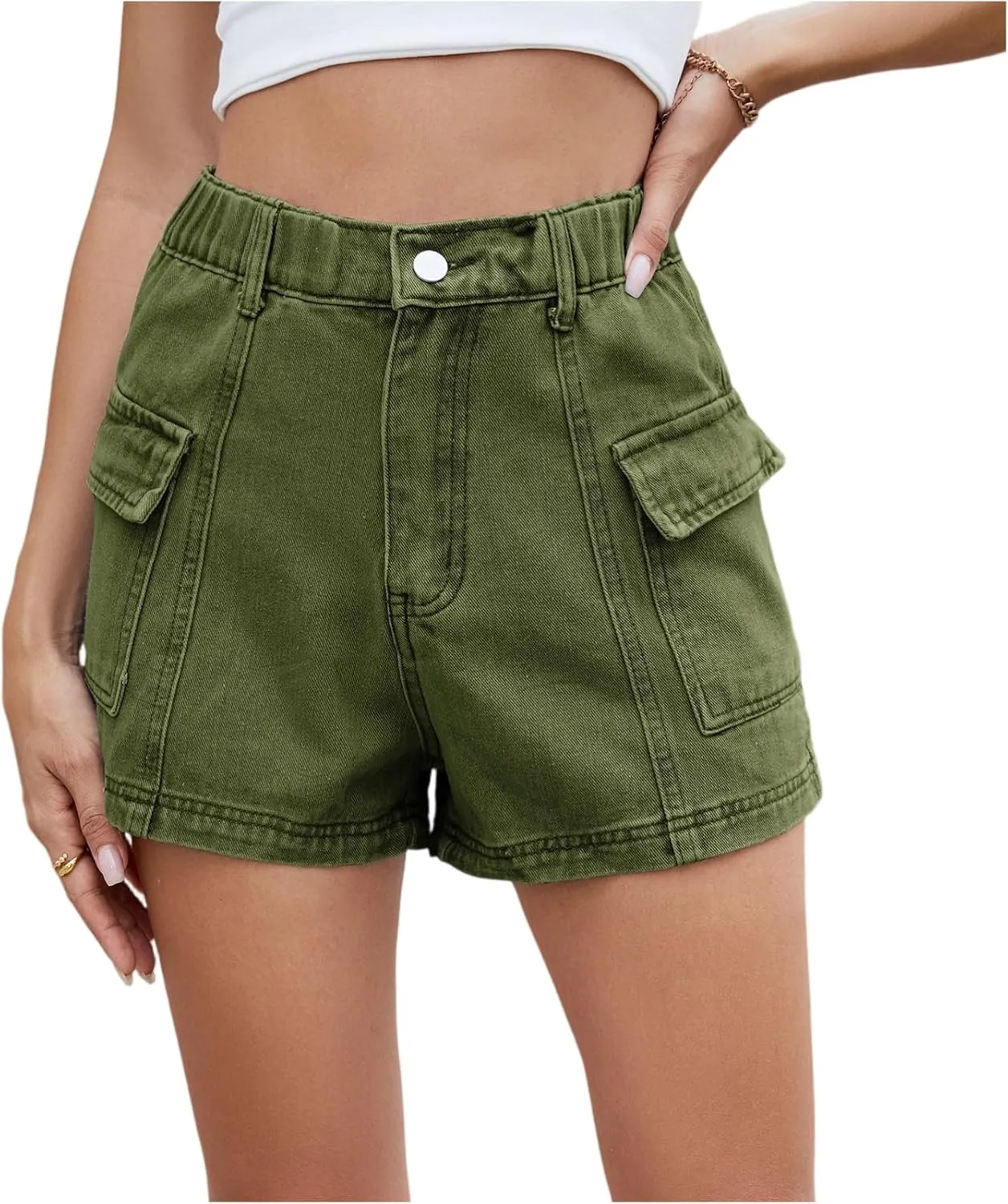 NBXNZWF Jean Shorts for Women High Waist Stretchy Denim Bermuda Shorts Button Pull On Casual Summer Jorts with Pockets