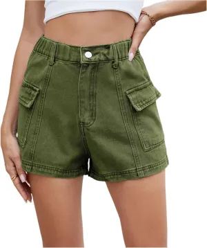 NBXNZWF Jean Shorts for Women High Waist Stretchy Denim Bermuda Shorts Button Pull On Casual Summer Jorts with Pockets