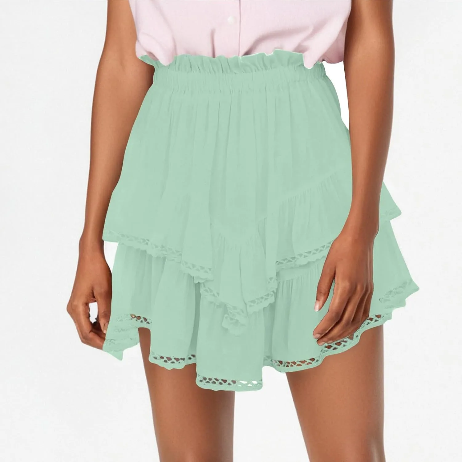 NBXNZWF Women Flowy Shorts High Waisted Summer Casual Boho Ruffle Skirts Cute Crochet Tiered Golf Tennis Y2K Mini Skorts