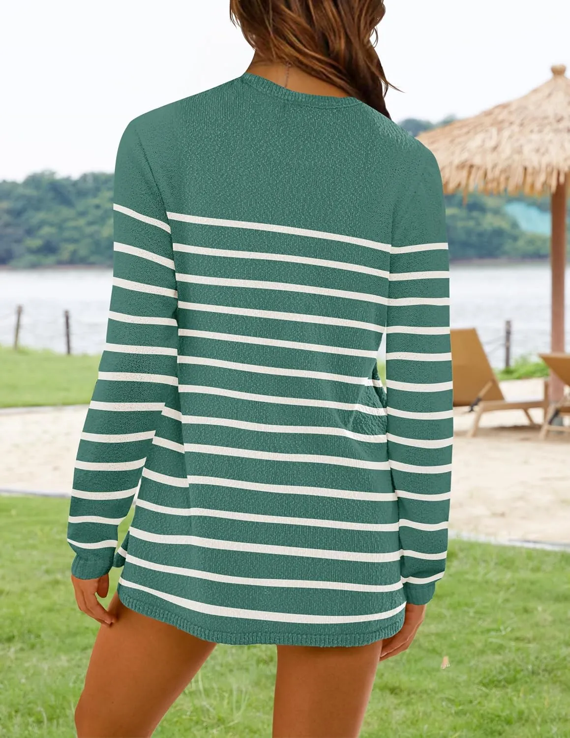 NENONA Women's Spring Summer Sweater Sets 2 Piece Beach Vacation Outfits Long Sleeve Casual Tops & Shorts Loungewear