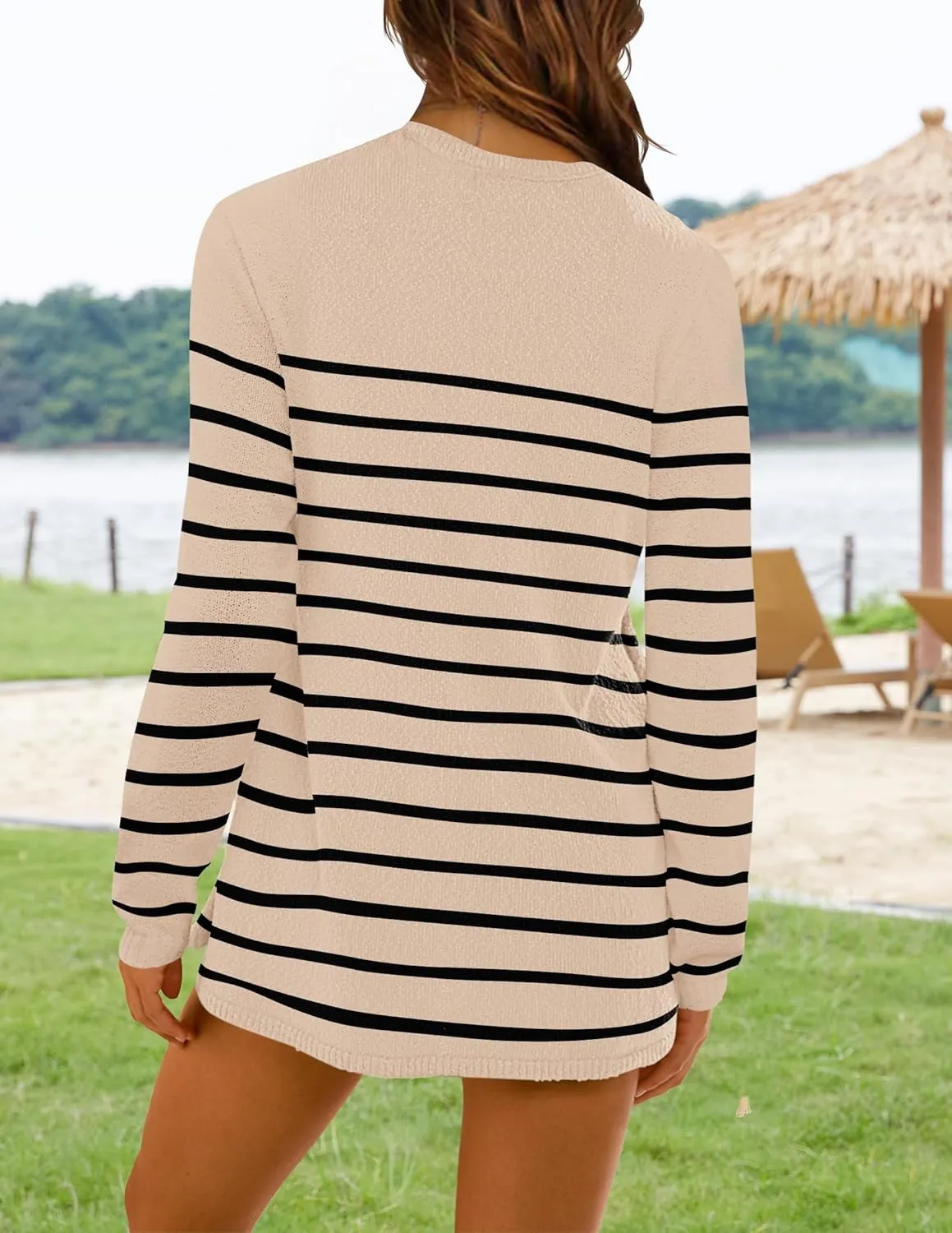 NENONA Women's Spring Summer Sweater Sets 2 Piece Beach Vacation Outfits Long Sleeve Casual Tops & Shorts Loungewear